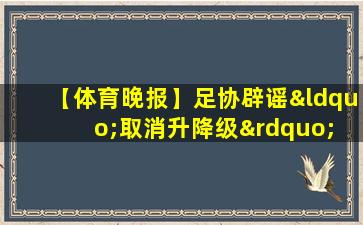 【体育晚报】足协辟谣“取消升降级” 全运